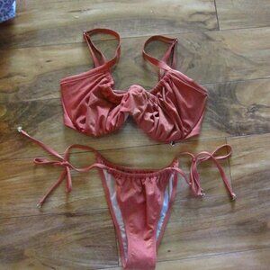 VICTORIA'S SECRET Sparkling Rose Underwire Bikini Set Size 34DDD, Tie Bottoms